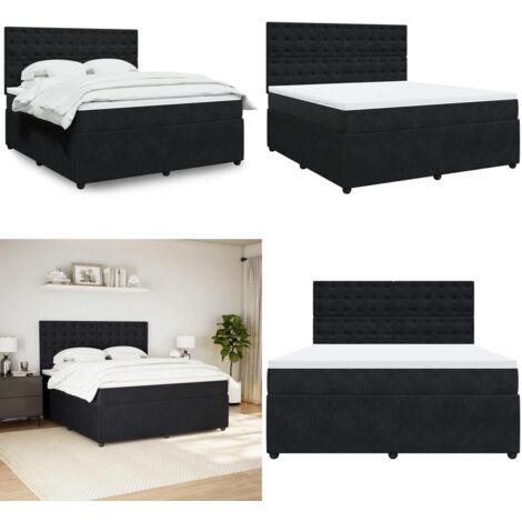 Cama box spring con colchón terciopelo negro 180x200 cm - Colchón de muelles ensacados - Cama con cabecero ajustable