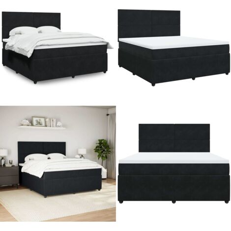 Cama box spring con colchón terciopelo negro 180x200 cm - Colchón de muelles ensacados - Cama con cabecero ajustable
