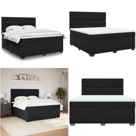 Cama box spring con colchón terciopelo negro 180x200 cm - Colchón de muelles ensacados - Cama con cabecero ajustable