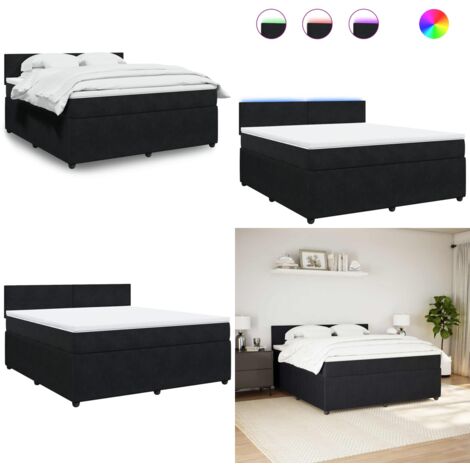 Cama box spring con colchón terciopelo negro 180x200 cm - Colchón de muelles ensacados - Cama con luces LED