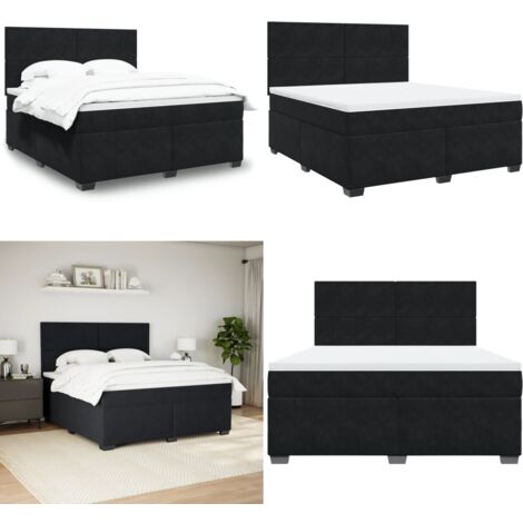 Cama box spring con colchón terciopelo negro 180x200 cm - Colchón de muelles ensacados - Cama de muelles