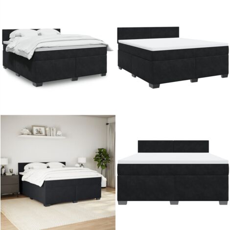 Cama box spring con colchón terciopelo negro 180x200 cm - Colchón de muelles ensacados - Cama de muelles