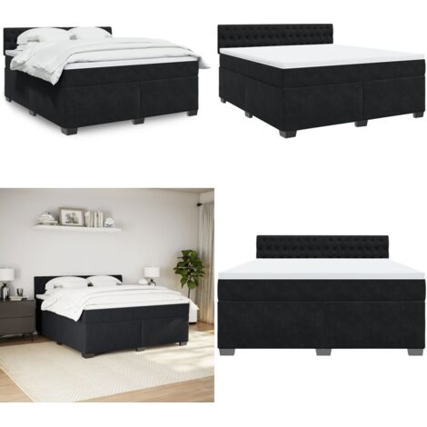 Cama box spring con colchón terciopelo negro 180x200 cm - Colchón de muelles ensacados - Cama de muelles