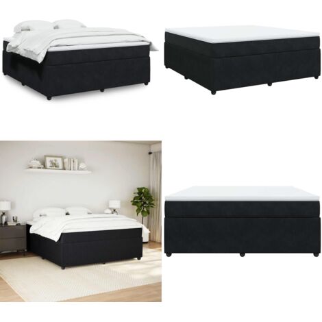 Cama box spring con colchón terciopelo negro 180x200 cm - Colchón de muelles - Terciopelo