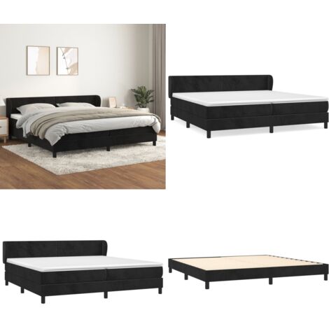 Cama box spring con colchón terciopelo negro 200x200 cm - Colchón de muelles - Cama box spring