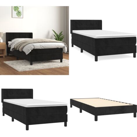 Cama box spring con colchón terciopelo negro 80x200 cm - Colchón de muelles - Cama con cabecero ajustable