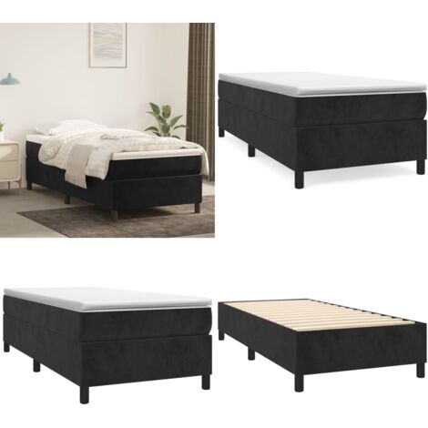 Cama box spring con colchón terciopelo negro 80x200 cm - Colchón de muelles - Cama de muelles ensacados