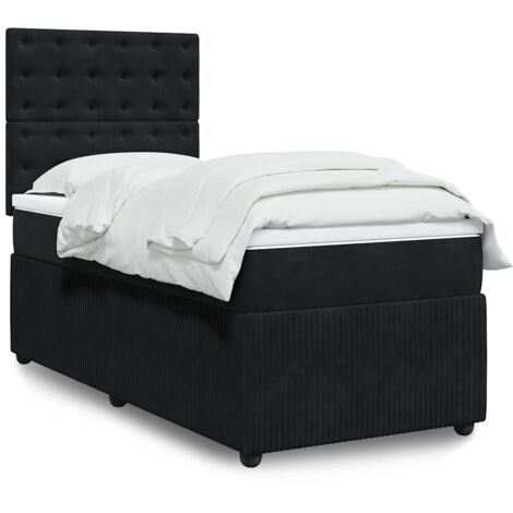 Cama box spring con colchón terciopelo negro 90x200 cm
