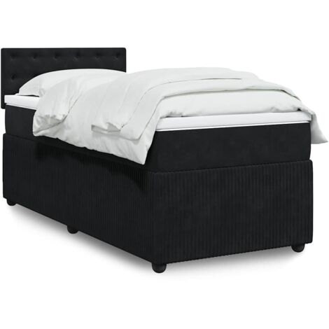 Cama box spring con colchón terciopelo negro 90x200 cm
