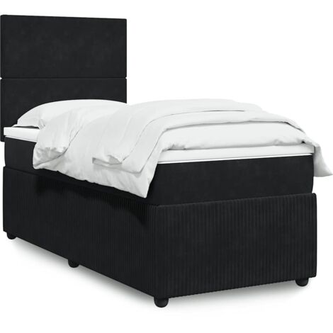Cama box spring con colchón terciopelo negro 90x200 cm