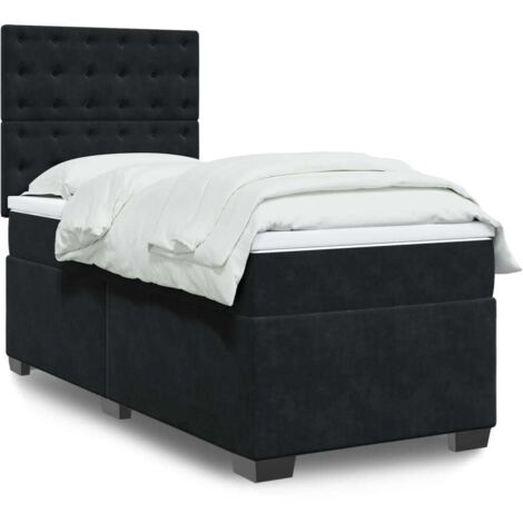 Cama box spring con colchón terciopelo negro 90x200 cm