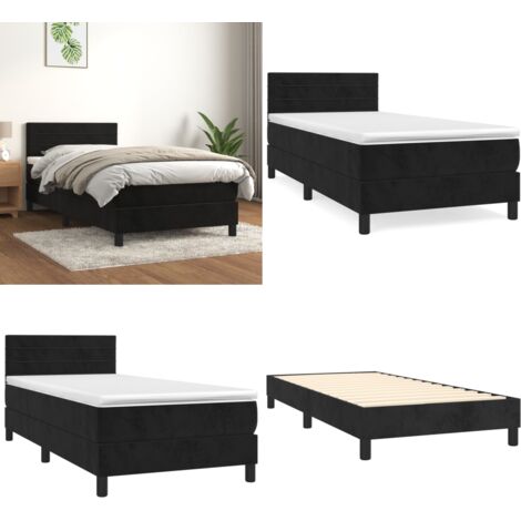 Cama box spring con colchón terciopelo negro 90x200 cm - Colchón de muelles - Cama de terciopelo