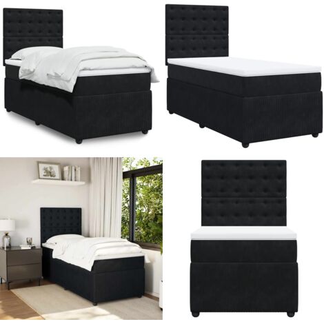 Cama box spring con colchón terciopelo negro 90x200 cm - Colchón de muelles ensacados - Cama box spring