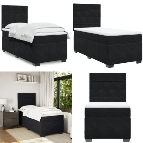 Cama box spring con colchón terciopelo negro 90x200 cm - Colchón de muelles ensacados - Cama box spring