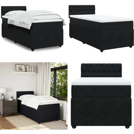 Cama box spring con colchón terciopelo negro 90x200 cm - Colchón de muelles ensacados - Cama box spring