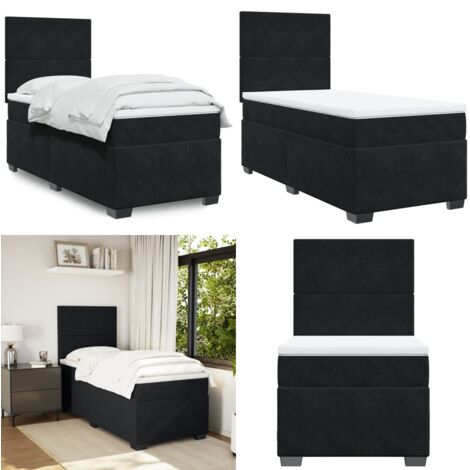 Cama box spring con colchón terciopelo negro 90x200 cm - Colchón de muelles ensacados - Cama box spring
