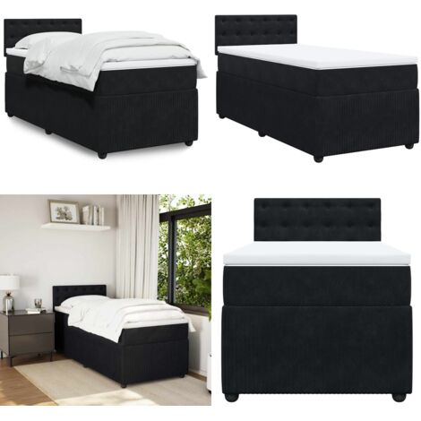 Cama box spring con colchón terciopelo negro 90x200 cm - Colchón de muelles ensacados - Cama box spring