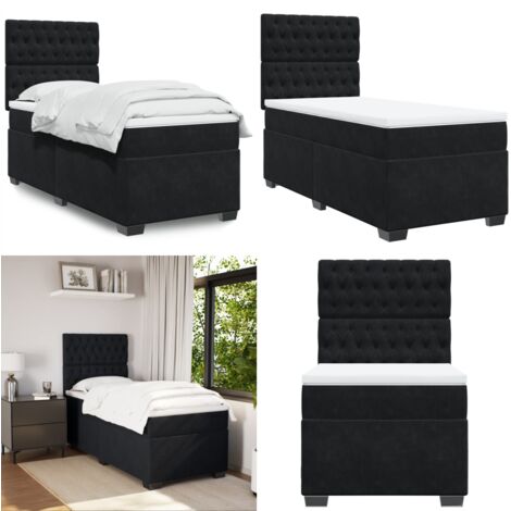 Cama box spring con colchón terciopelo negro 90x200 cm - Colchón de muelles ensacados - Cama box spring