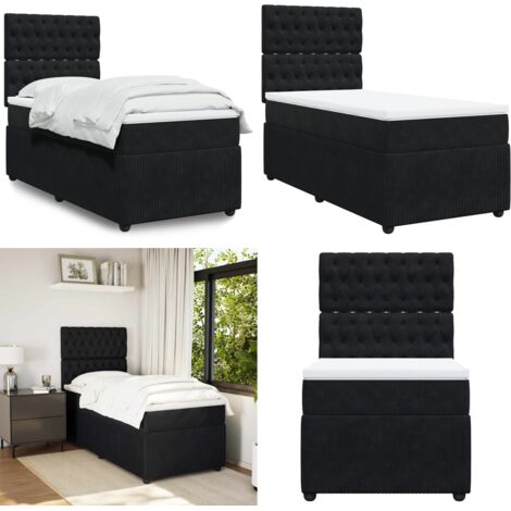 Cama box spring con colchón terciopelo negro 90x200 cm - Colchón de muelles ensacados - Cama box spring