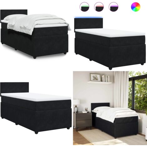 Cama box spring con colchón terciopelo negro 90x200 cm - Colchón de muelles ensacados - Cama con luz LED