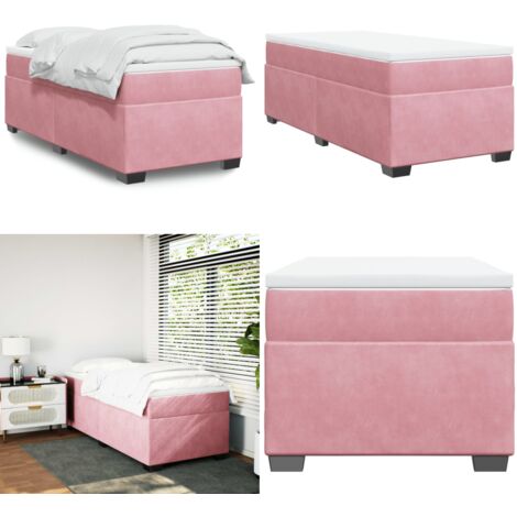 Cama box spring con colchón terciopelo rosa 100x200 cm - Colchón de muelles ensacados - Cama box spring