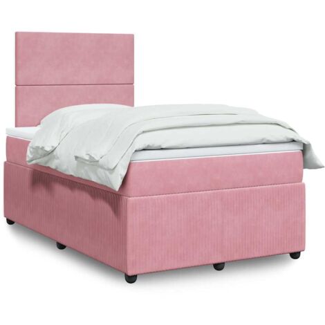Cama box spring con colchón terciopelo rosa 120x190 cm