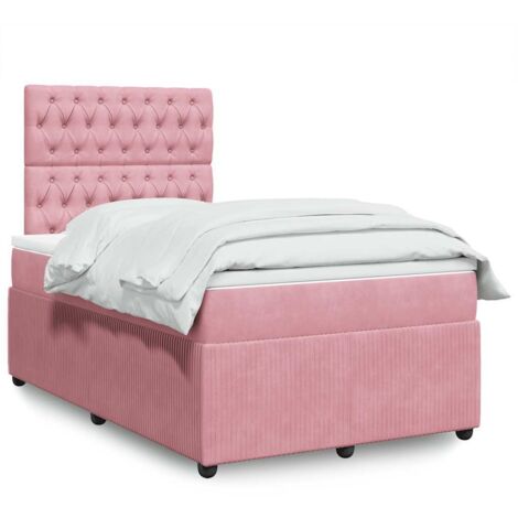 Cama box spring con colchón terciopelo rosa 120x190 cm