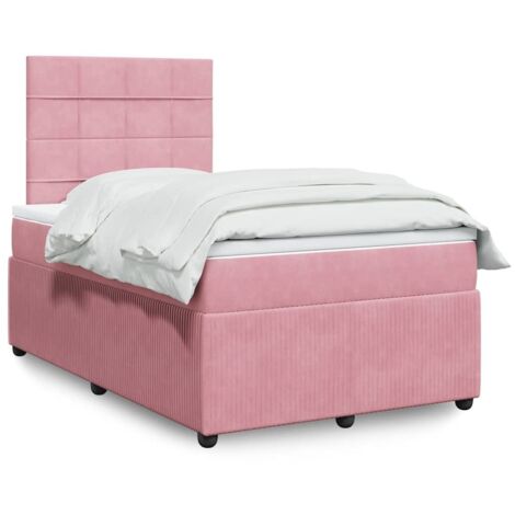Cama box spring con colchón terciopelo rosa 120x190 cm