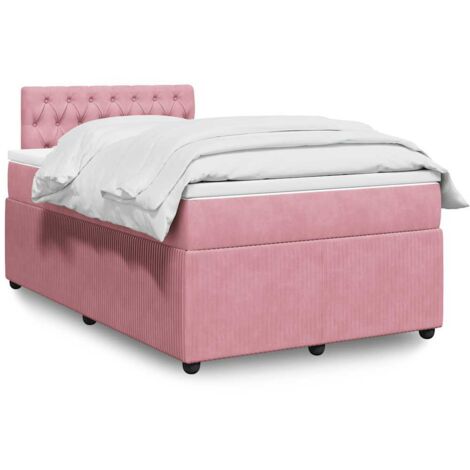 Cama box spring con colchón terciopelo rosa 120x190 cm