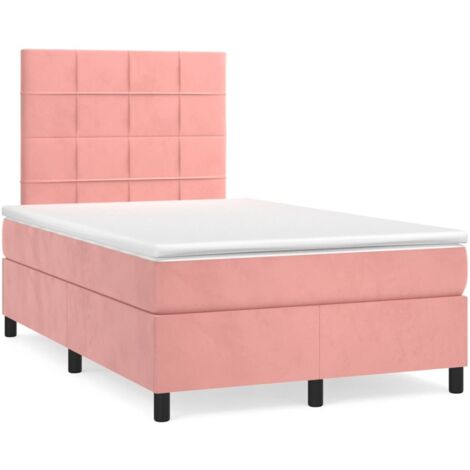 Cama box spring con colchón terciopelo rosa 120x190 cm