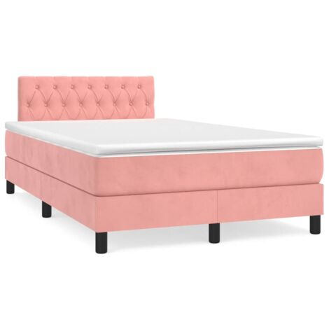 Cama box spring con colchón terciopelo rosa 120x190 cm