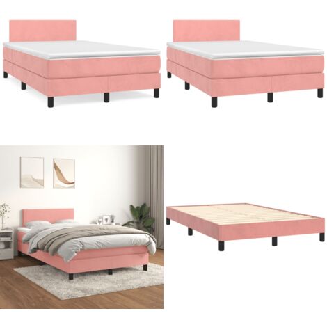 Cama box spring con colchón terciopelo rosa 120x190 cm - Colchón de muelles - Cama de muelles