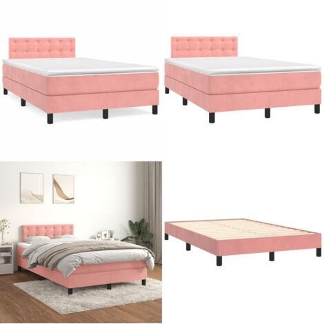 Cama box spring con colchón terciopelo rosa 120x190 cm - Colchón de muelles - Cama de muelles
