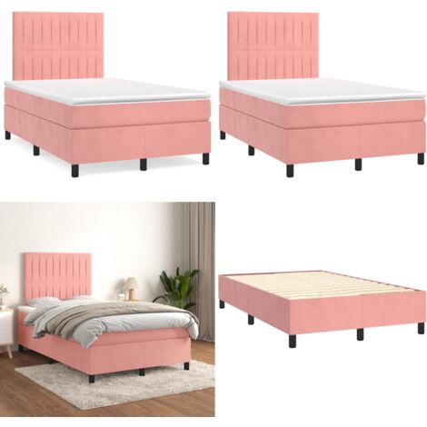 Cama box spring con colchón terciopelo rosa 120x190 cm - Colchón de muelles - Cama de muelles