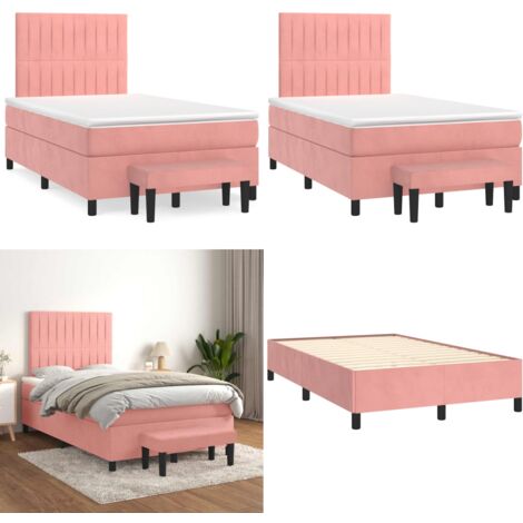 Cama box spring con colchón terciopelo rosa 120x190 cm - Colchón de muelles - Cama de muelles