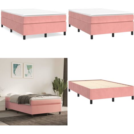 Cama box spring con colchón terciopelo rosa 120x190 cm - Colchón de muelles - Colchón de terciopelo