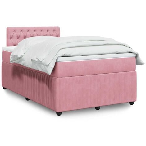Cama box spring con colchón terciopelo rosa 120x200 cm