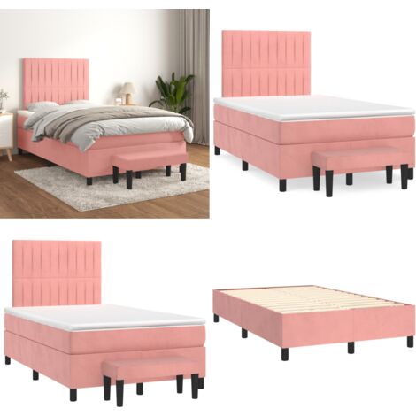 Cama box spring con colchón terciopelo rosa 120x200 cm - Colchón de muelles - Cama de muelles