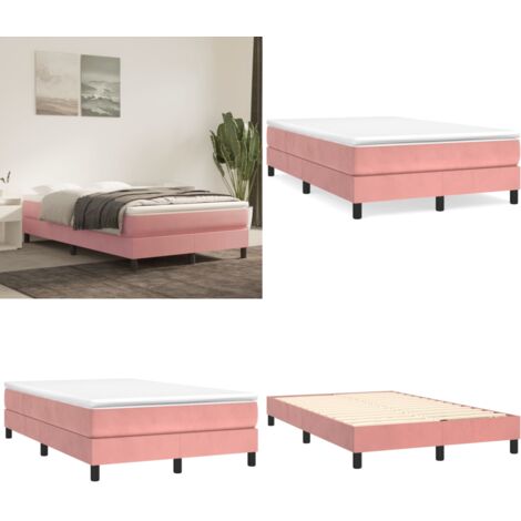 Cama box spring con colchón terciopelo rosa 120x200 cm - Colchón de muelles - Cama de muelles