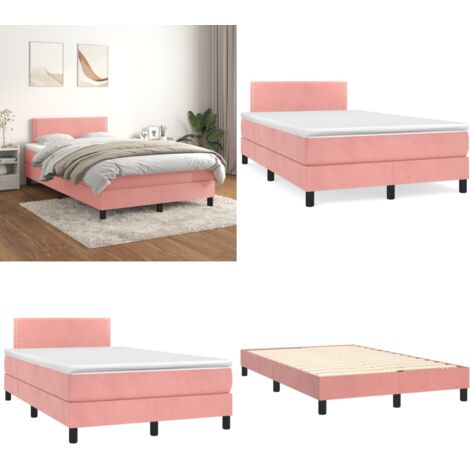 Cama box spring con colchón terciopelo rosa 120x200 cm - Colchón de muelles - Cama de muelles