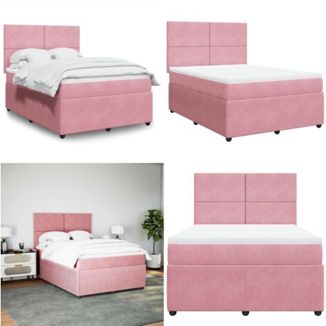 Cama box spring con colchón terciopelo rosa 140x200 cm - Colchón de muelles ensacados - Cama con cabecero ajustable