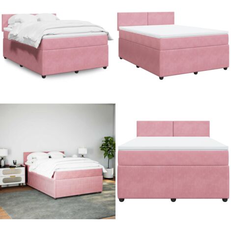 Cama box spring con colchón terciopelo rosa 140x200 cm - Colchón de muelles ensacados - Cama de muelles