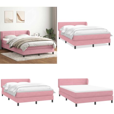 Cama box spring con colchón terciopelo rosa 140x220 cm - Colchón de muelles - Cama con cabecero