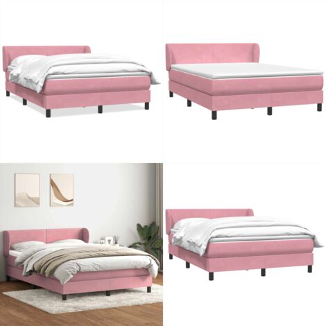 Cama box spring con colchón terciopelo rosa 140x220 cm - Colchón de muelles - Cama con cabecero