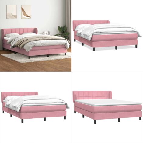 Cama box spring con colchón terciopelo rosa 140x220 cm - Colchón de muelles - Cama con cabecero