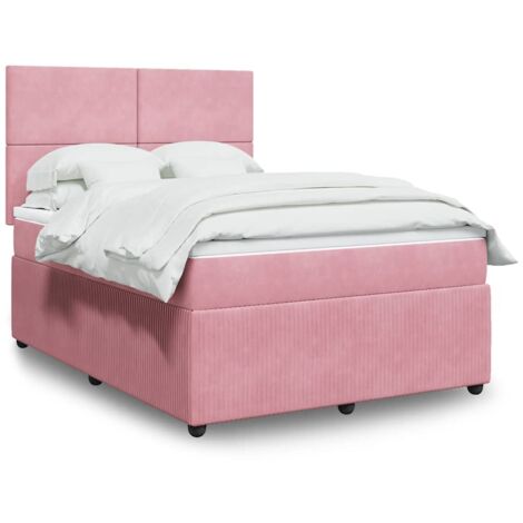 Cama box spring con colchón terciopelo rosa 160x200 cm