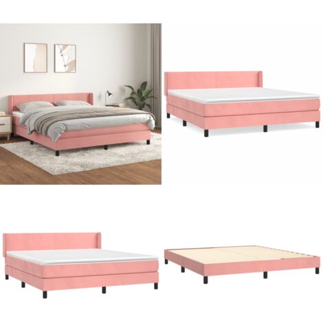 Cama box spring con colchón terciopelo rosa 160x200 cm - Colchón de muelles - Cama box spring