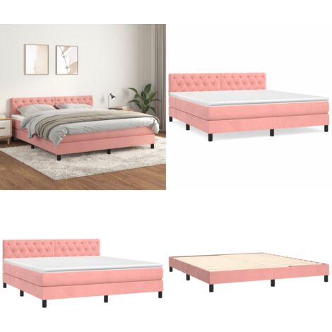 Cama box spring con colchón terciopelo rosa 160x200 cm - Colchón de muelles - Cama de muelles