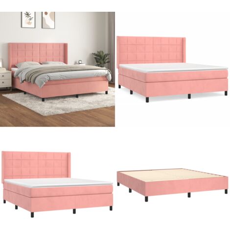 Cama box spring con colchón terciopelo rosa 160x200 cm - Colchón de muelles - Cama de muelles