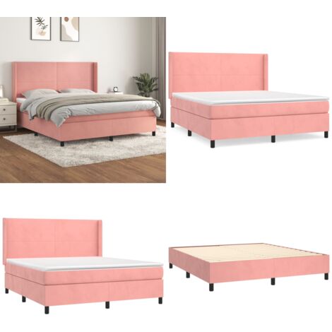 Cama box spring con colchón terciopelo rosa 160x200 cm - Colchón de muelles - Cama de muelles